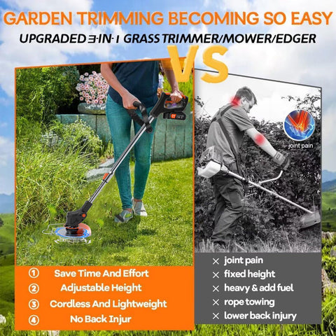 PFYELYI Weed Wacker in-use-trimming demonstrates cordless flexibility in lawn care.