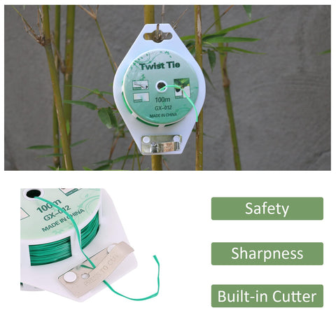 PGarden-EZ twist ties built-in trimmer close-up for easy, precise length cuts.