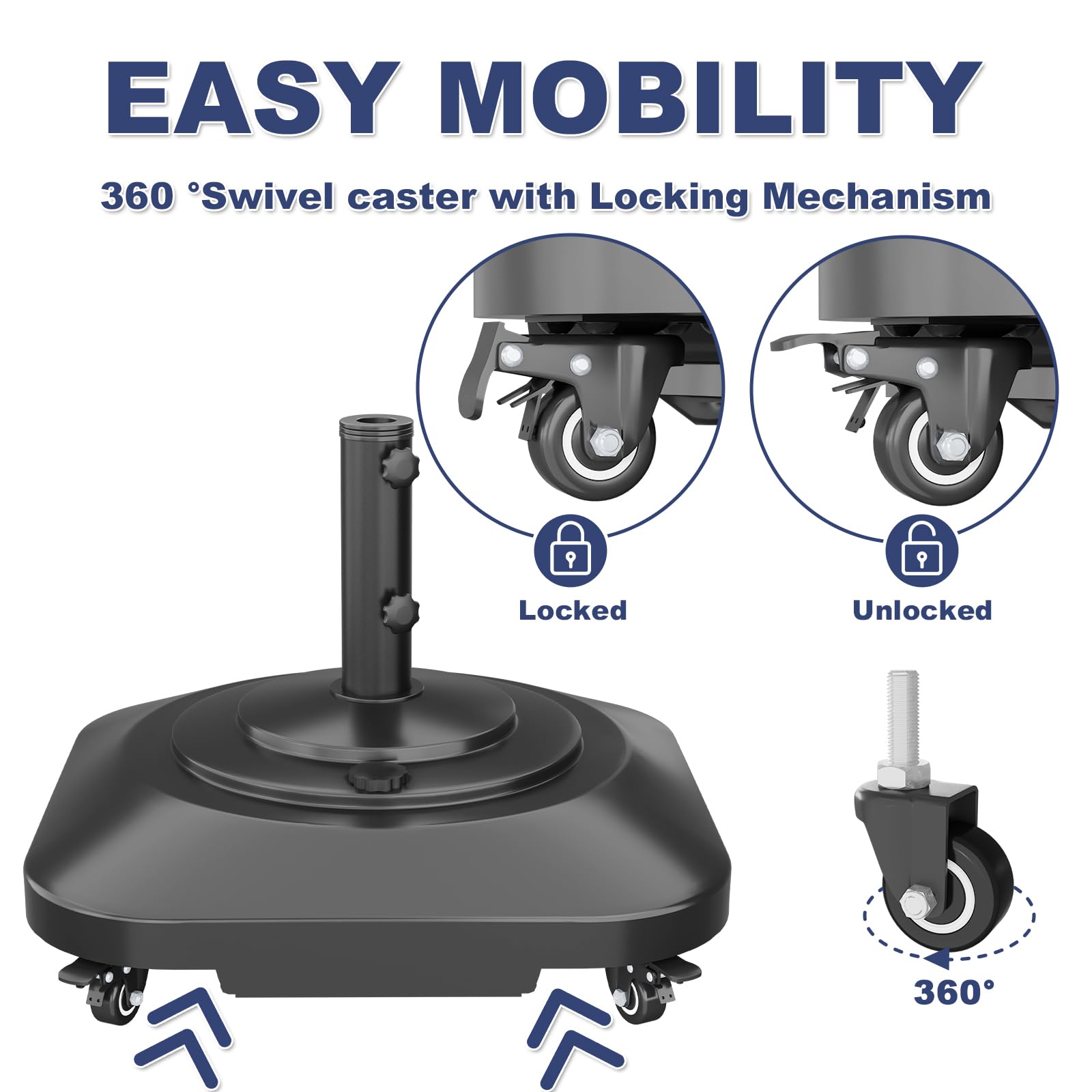 PGGP heavy-duty base with sand-fill offers solid stability for windy decks