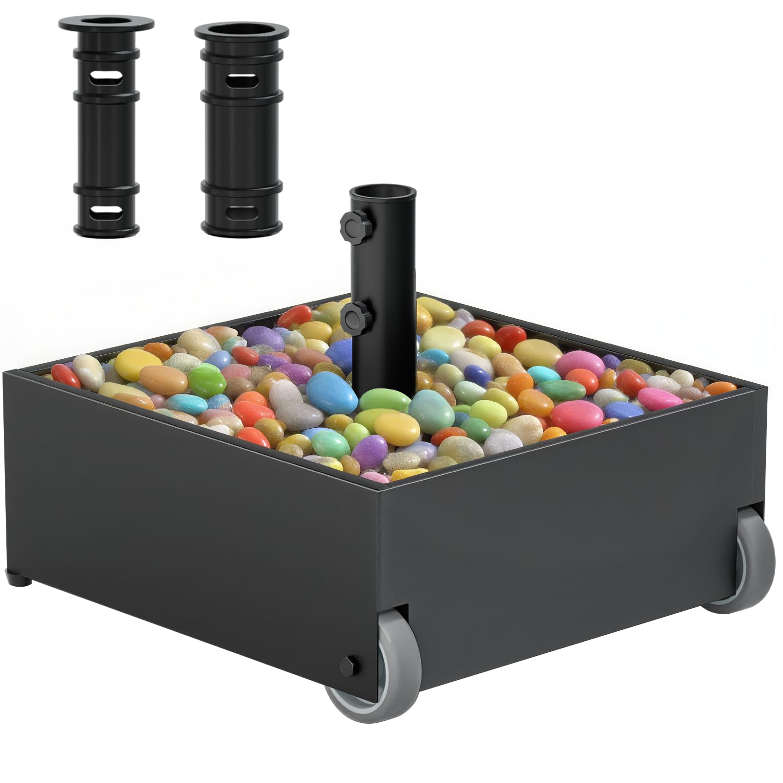 PGGP patio umbrella base with wheels shows sturdy, rust-resistant construction for easy mobility