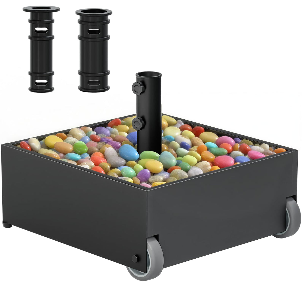 PGGP patio umbrella base with wheels shows sturdy, rust-resistant construction for easy mobility
