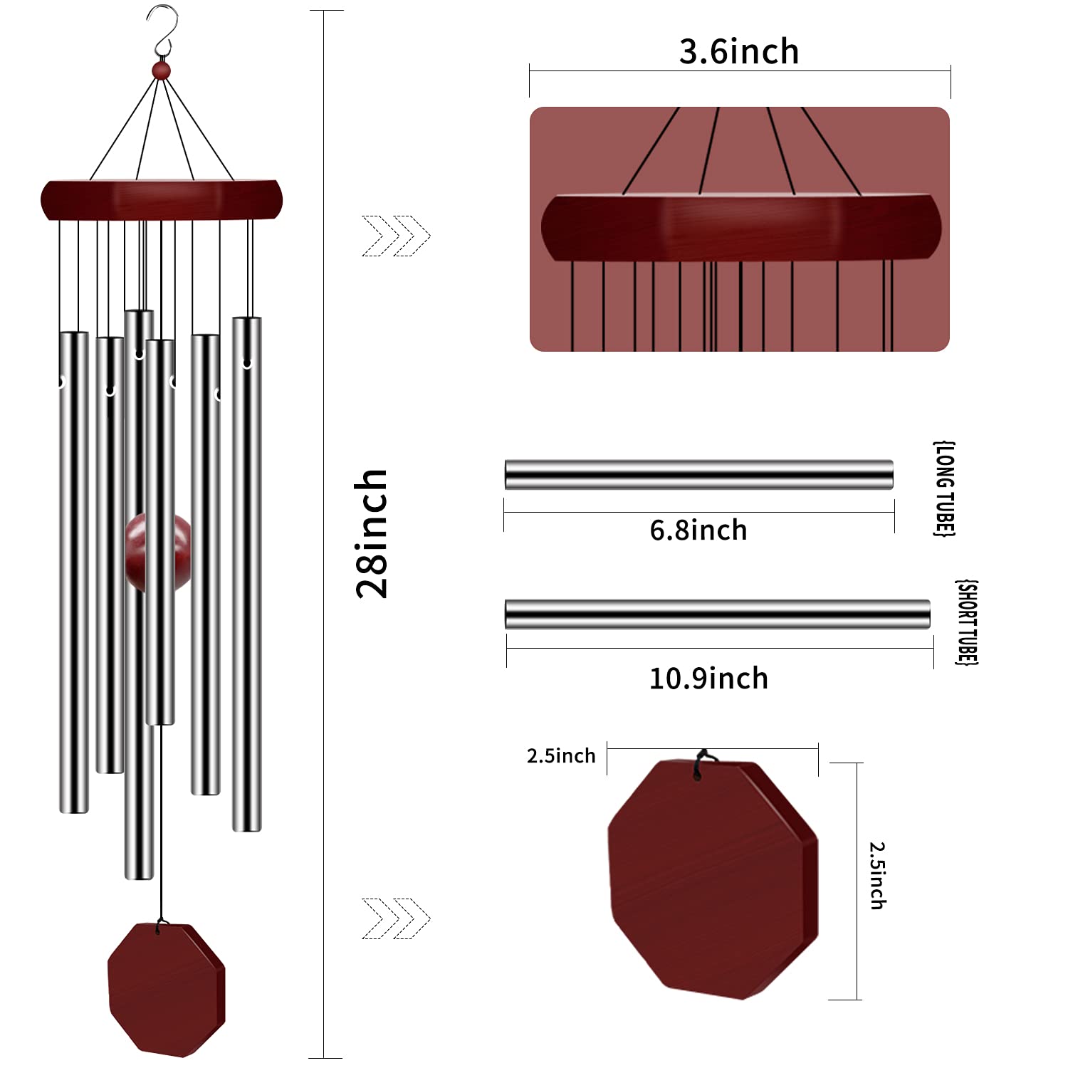 Pgzsy deep-tone wind chimes for patio adding crisp, relaxing notes in light breeze.