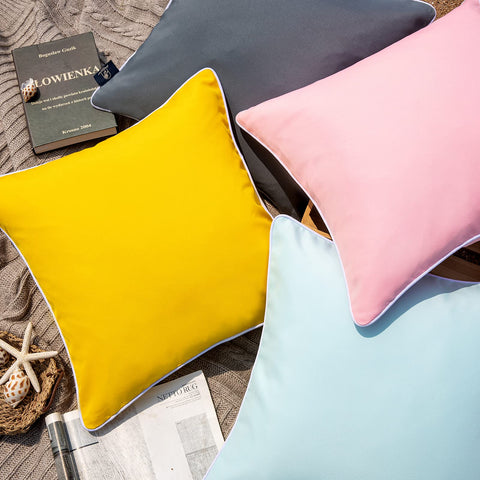 Phantoscope hidden zipper detail on yellow pillow cover, easy insert and replacement.