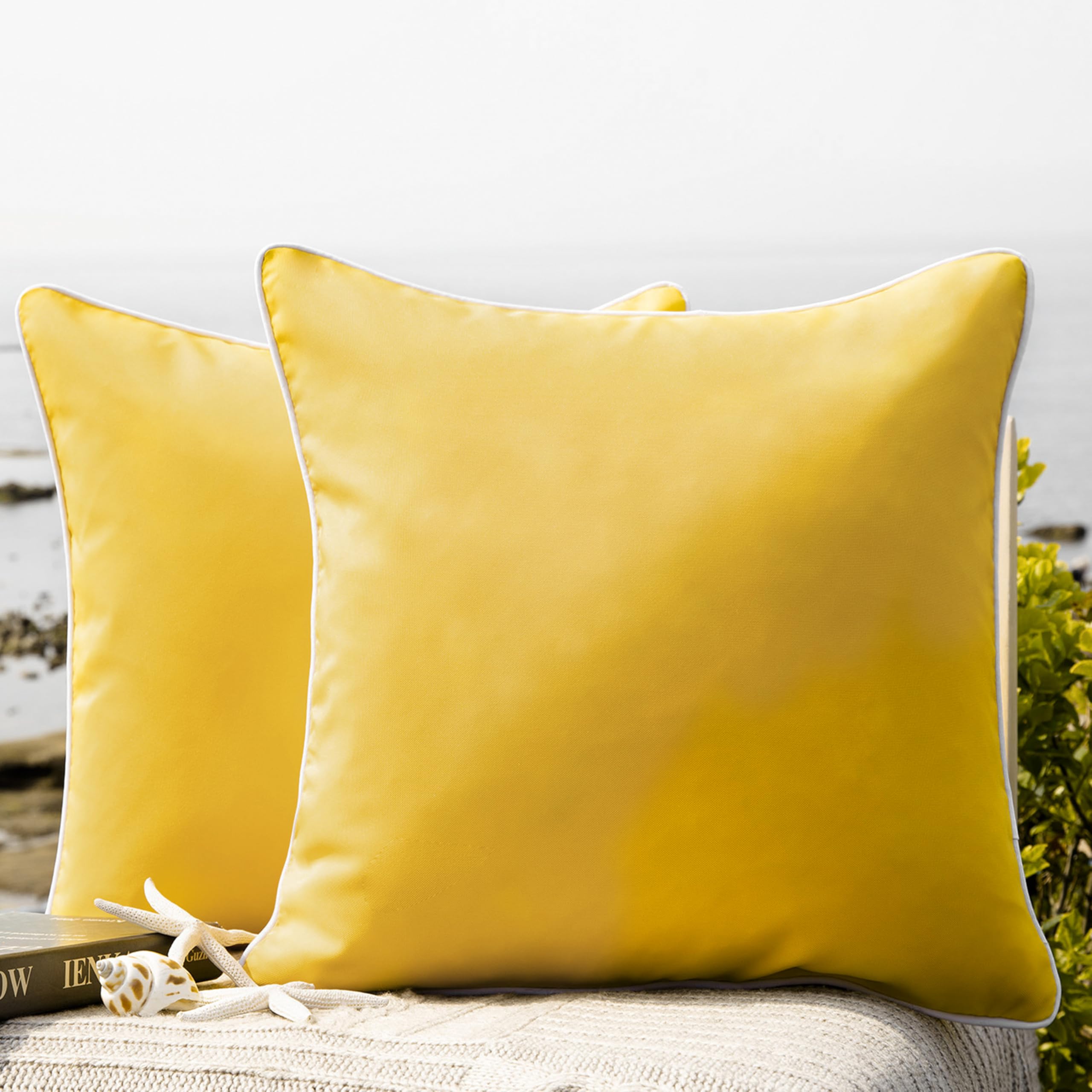 Phantoscope yellow outdoor pillow cover protecting 18x18 cushions with waterproof coating.