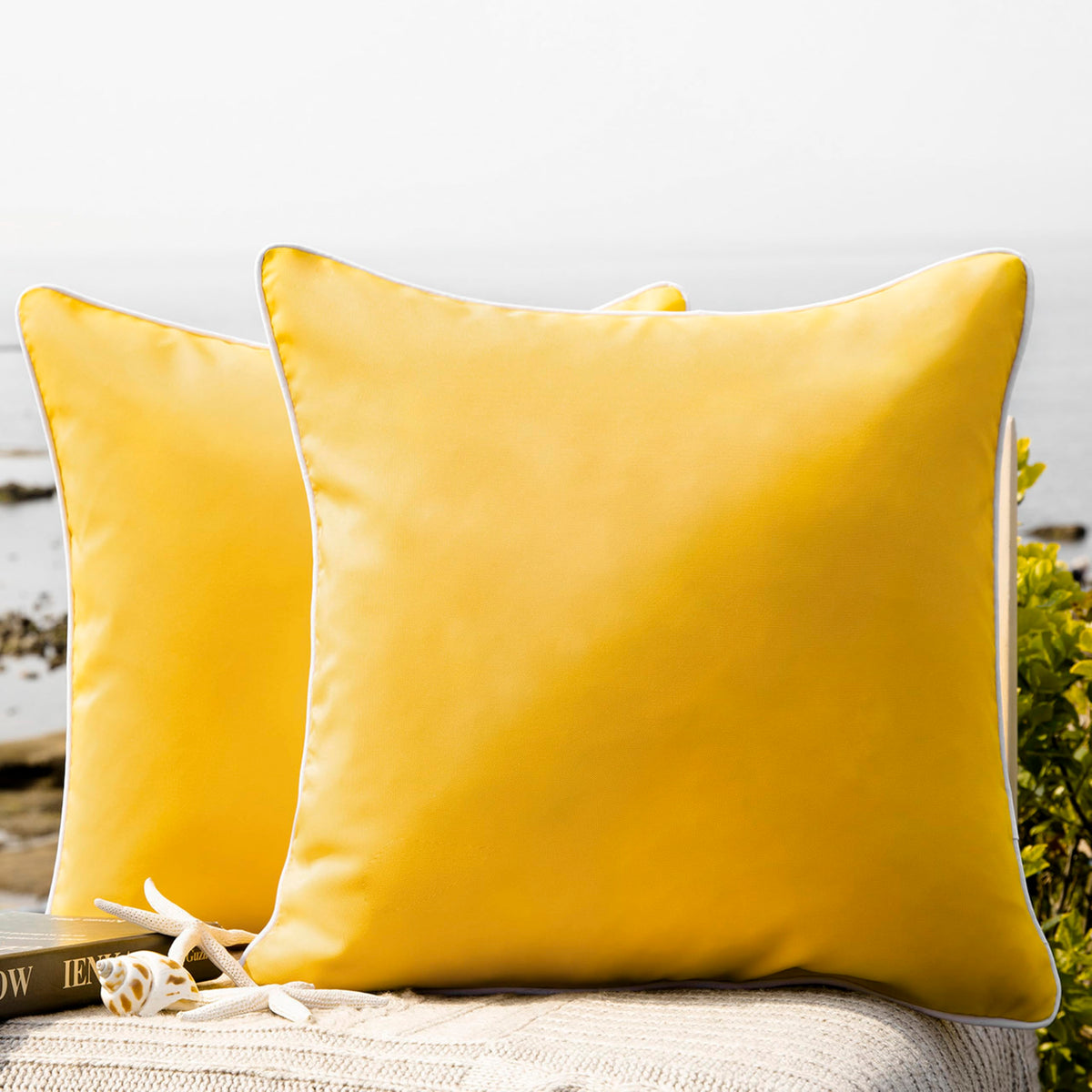 Phantoscope yellow outdoor pillow cover protecting 18x18 cushions with waterproof coating.