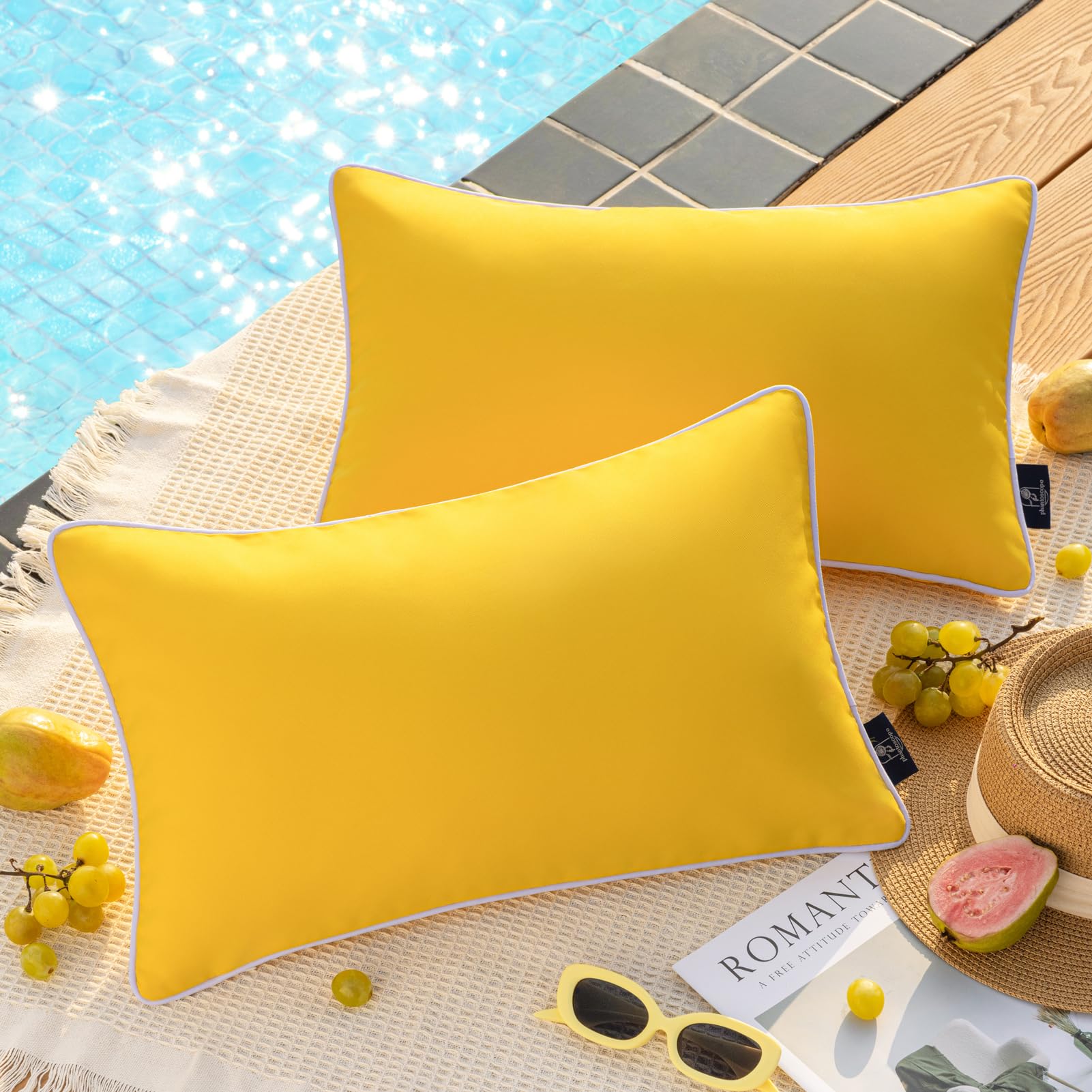 Phantoscope outdoor yellow pillow cover front view, weather-ready patio décor.
