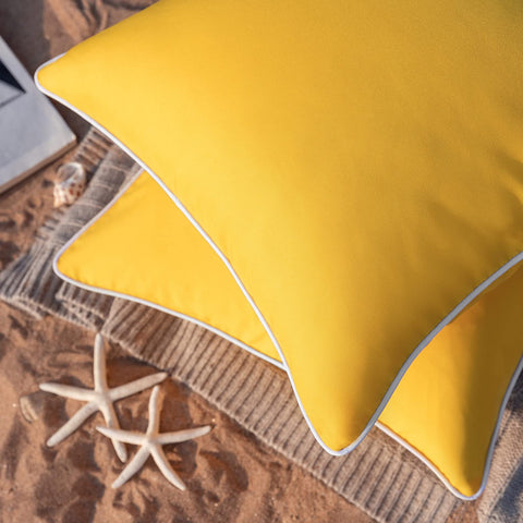 Phantoscope outdoor yellow pillow cover side view, durable outdoor fabric.