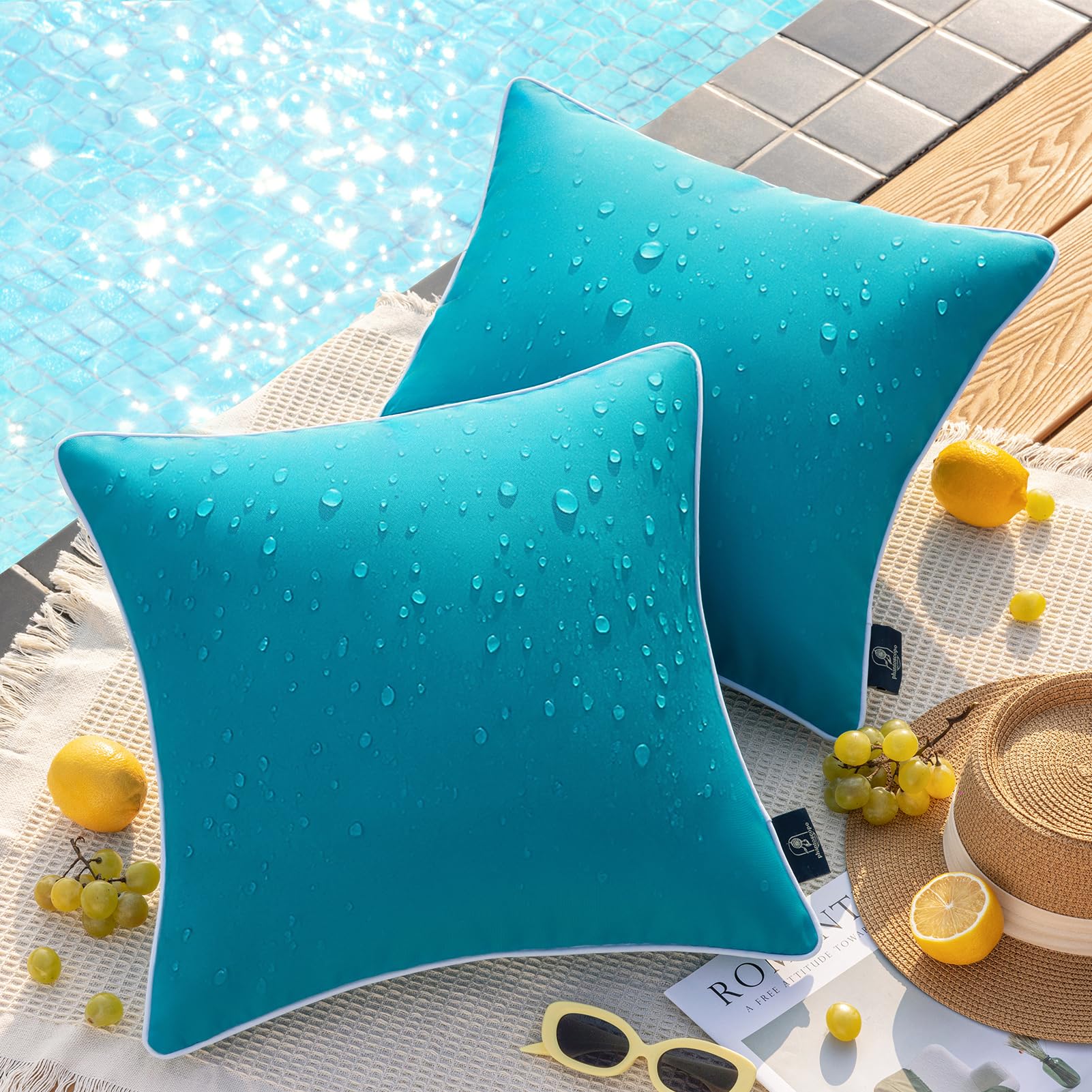 Phantoscope teal outdoor pillow cover waterproof fabric for patio use.