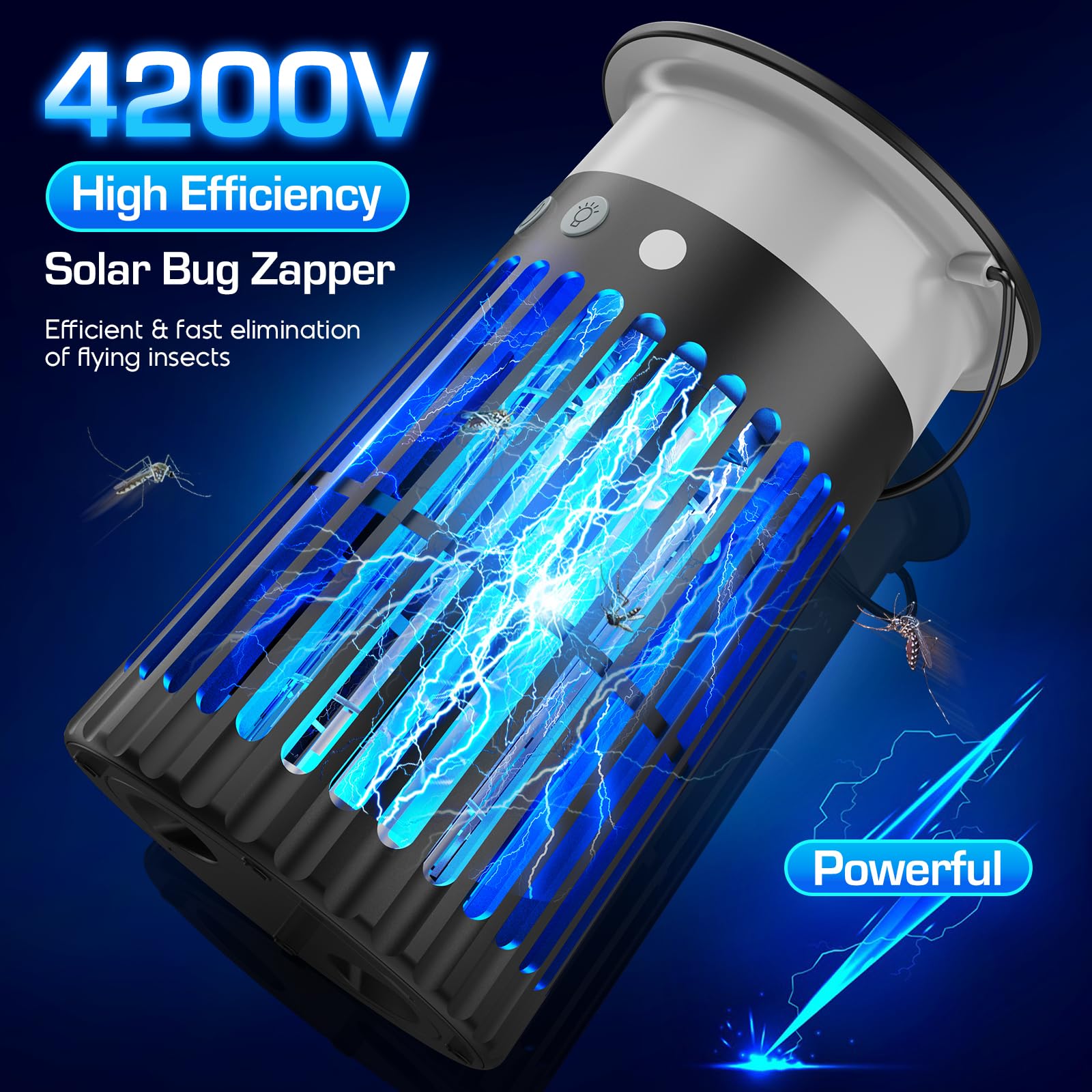 PhatroyYee Solar Bug Zapper Outdoor 4200V grid delivers effective pest control near dining areas.