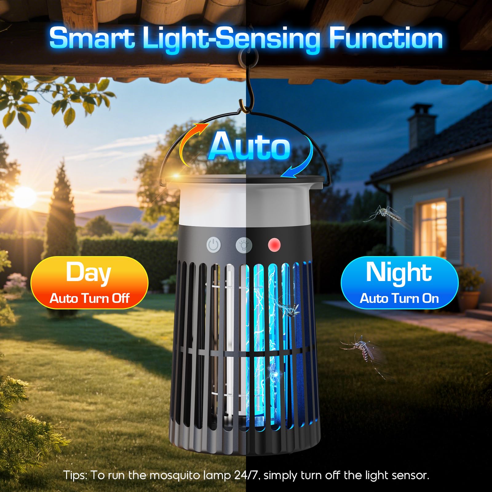PhatroyYee Solar Bug Zapper Outdoor dusk-dawn sensor enables hands-off operation.