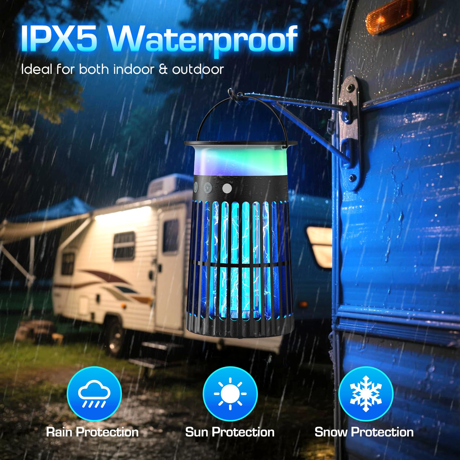 PhatroyYee Solar Bug Zapper Outdoor covers up to 2,100 sq ft of space.