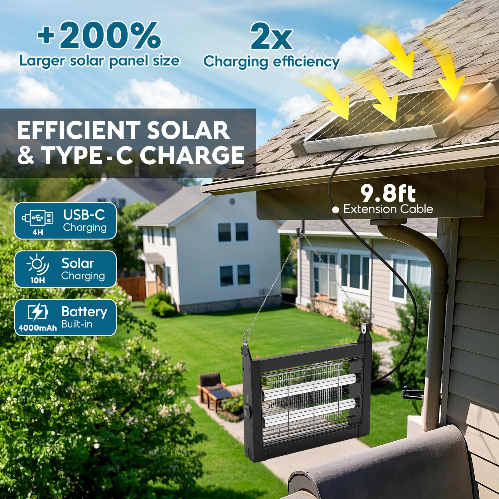 PhatroyYee solar bug zapper with smart sensor for dusk-to-dawn operation.