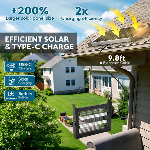PhatroyYee solar bug zapper with smart sensor for dusk-to-dawn operation.