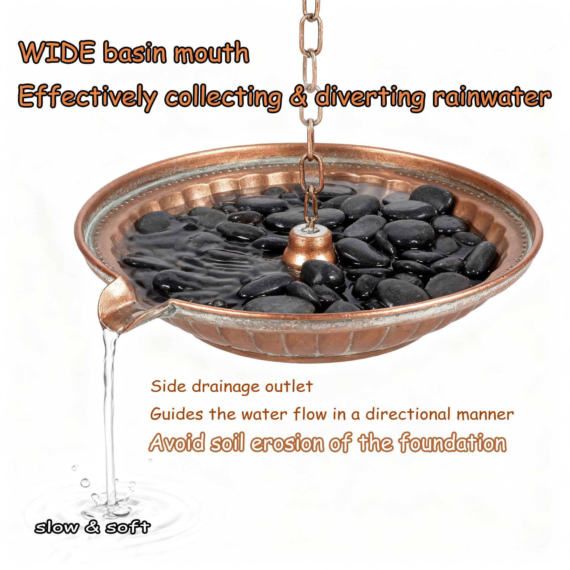 Phaxth easy-assembly basin with anchoring chain simplifies setup near gutters.