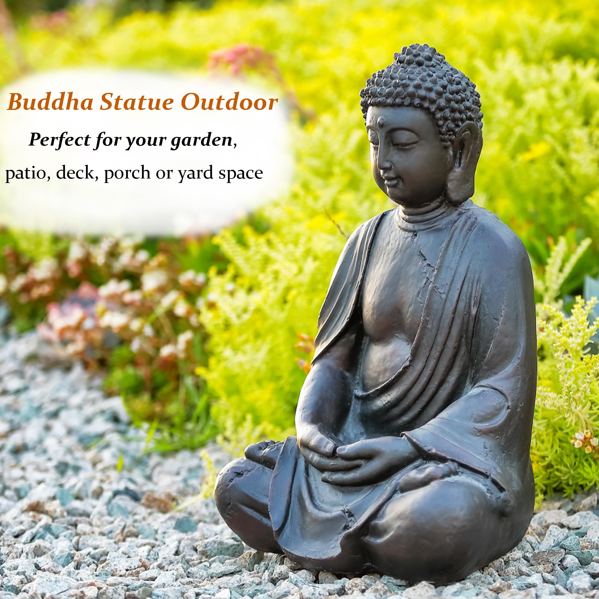 Phaxth magnesium oxide Buddha statue resists weather for year-round display.