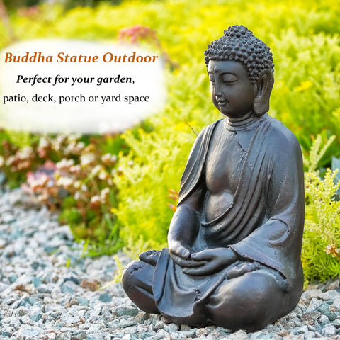 Phaxth magnesium oxide Buddha statue resists weather for year-round display.