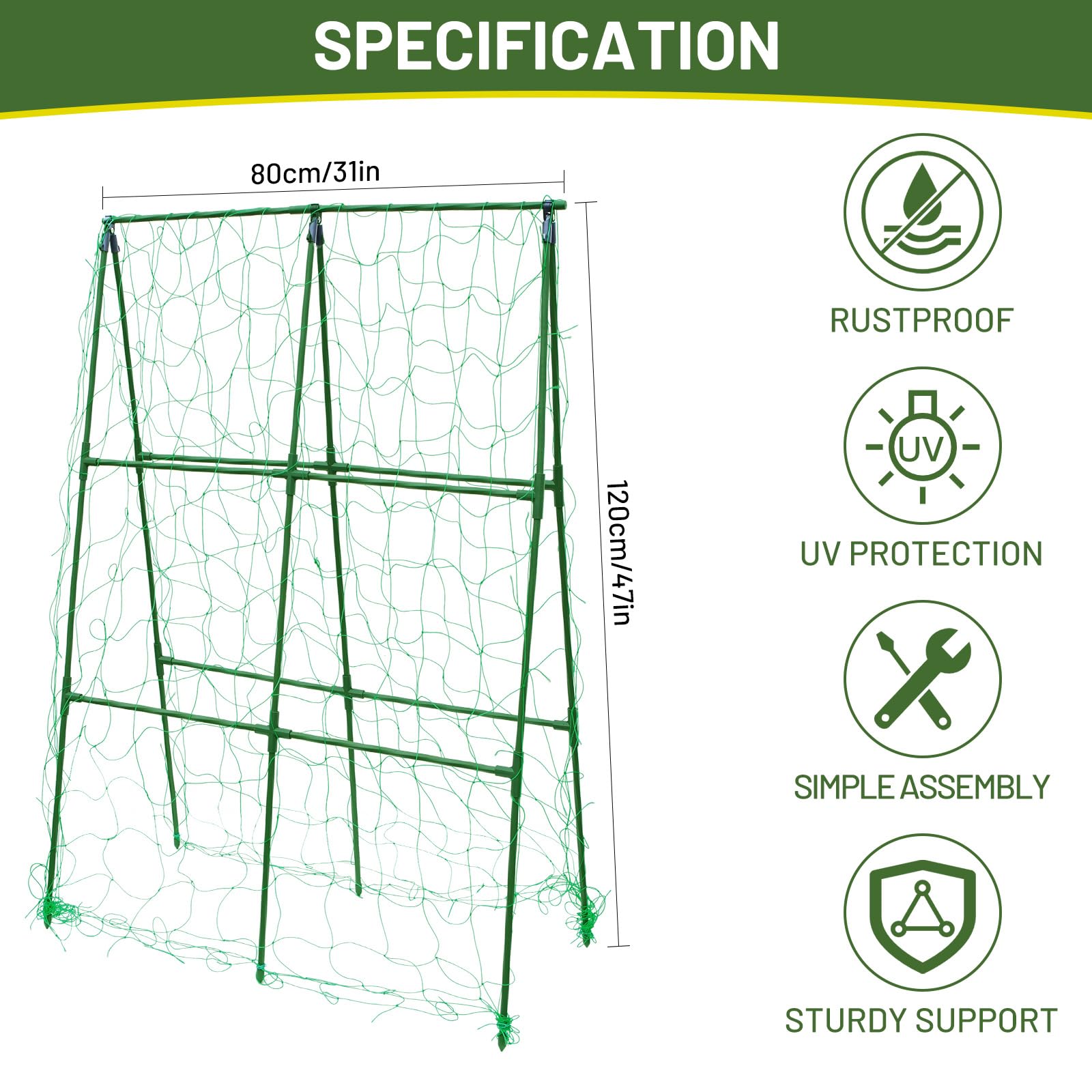 PHENEAHILL trellis with nylon netting included supports cucumbers and other climbers.