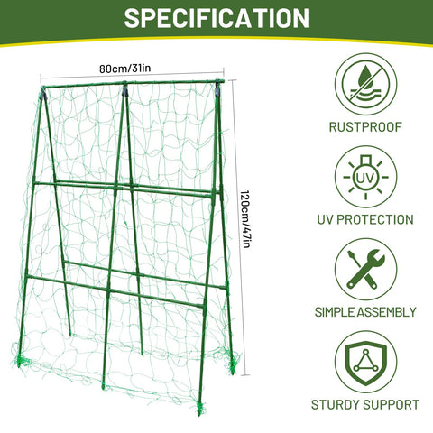 PHENEAHILL trellis with nylon netting included supports cucumbers and other climbers.