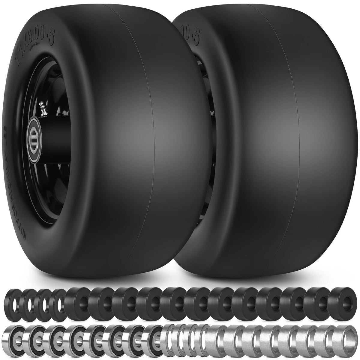 Phepetroll 11x6-5 flat-free front tire close-up for durable, maintenance-free mowing