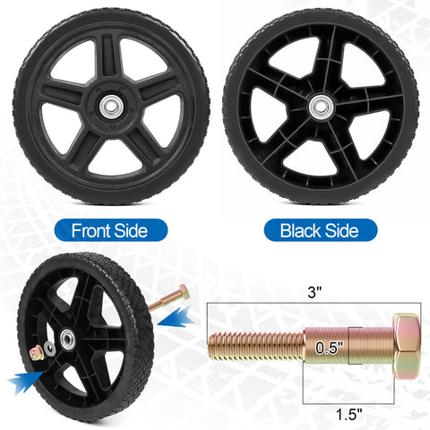 Phepetroll 12-inch wheels fit mowers, wheelbarrows, pressure washers and more.