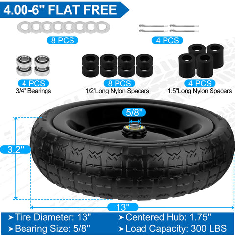 Phepetroll 13-inch flat-free wheel tread detail showing enhanced grip.