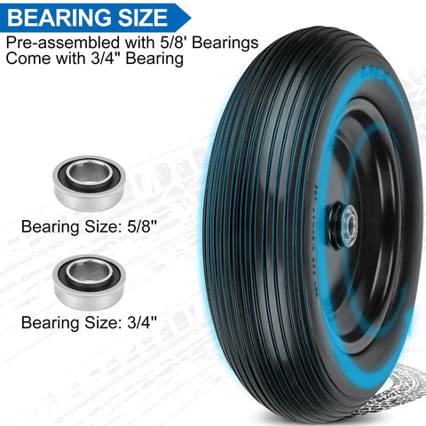 Phepetroll 13-inch tire with 3/4 bearing boosts stability on rough terrain.