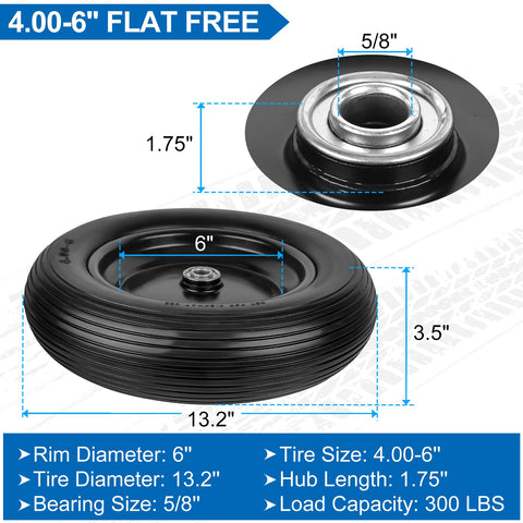 Phepetroll 13-inch tire with 5/8 bearing provides sturdy support on uneven surfaces.