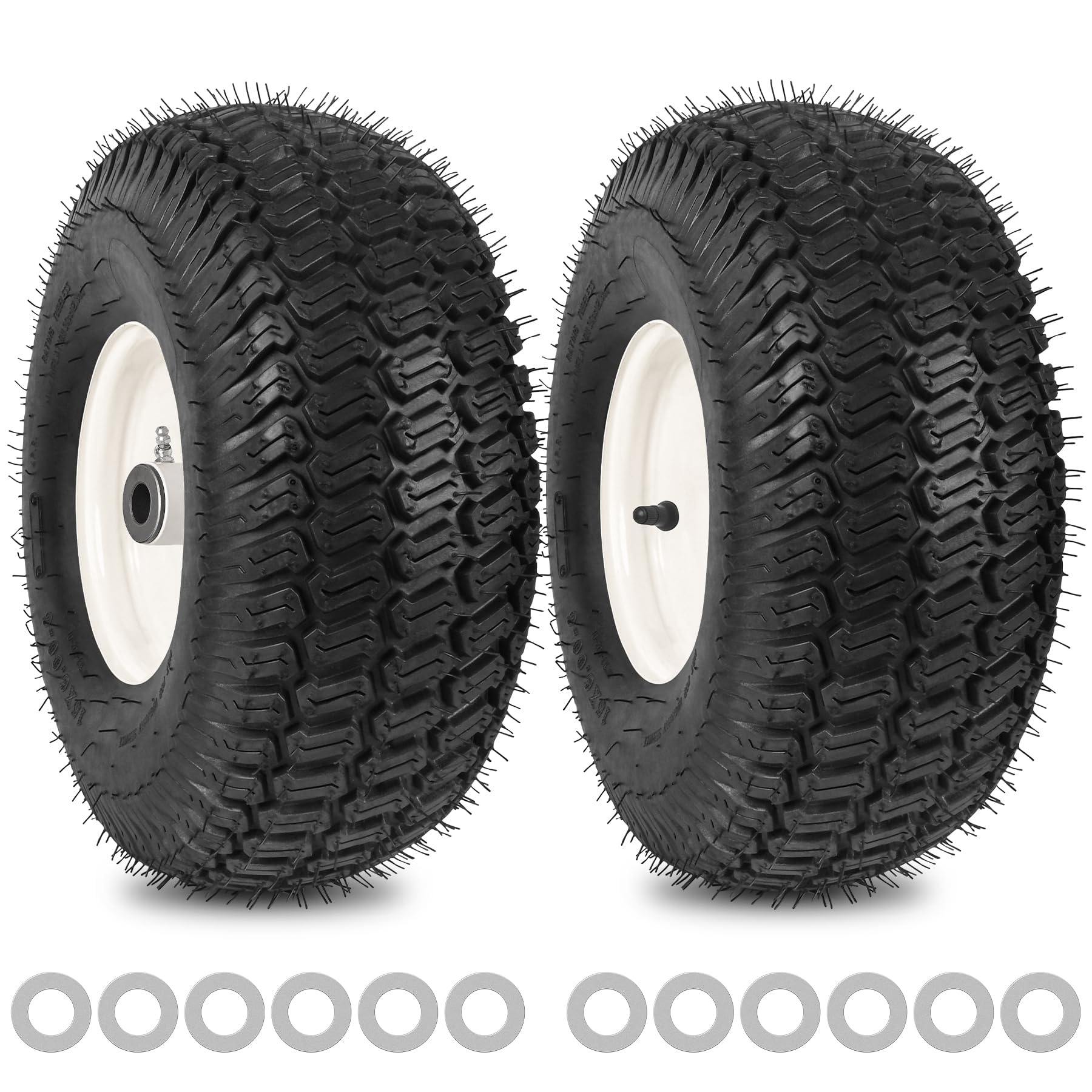 Phepetroll 15x6-00-6nhs front tire side view showing stability on grass