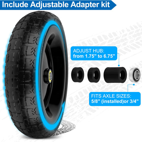 Phepetroll tire showing universal 5/8-inch axle bore compatibility.