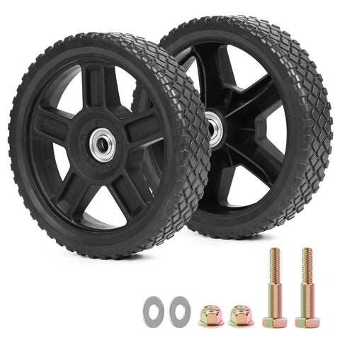 Phepetroll 8-inch lawn mower wheel front view with durable PVC tire for smooth mowing.