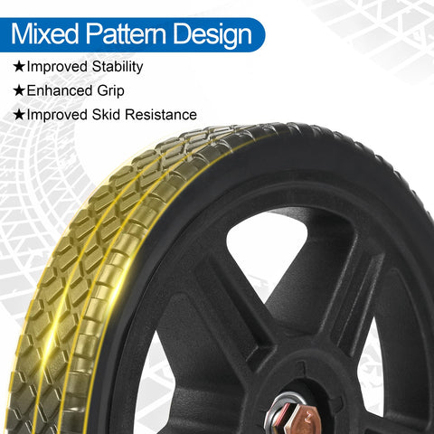 Phepetroll 8-inch lawn mower wheel tire detail shows mixed tread for grass and slopes.