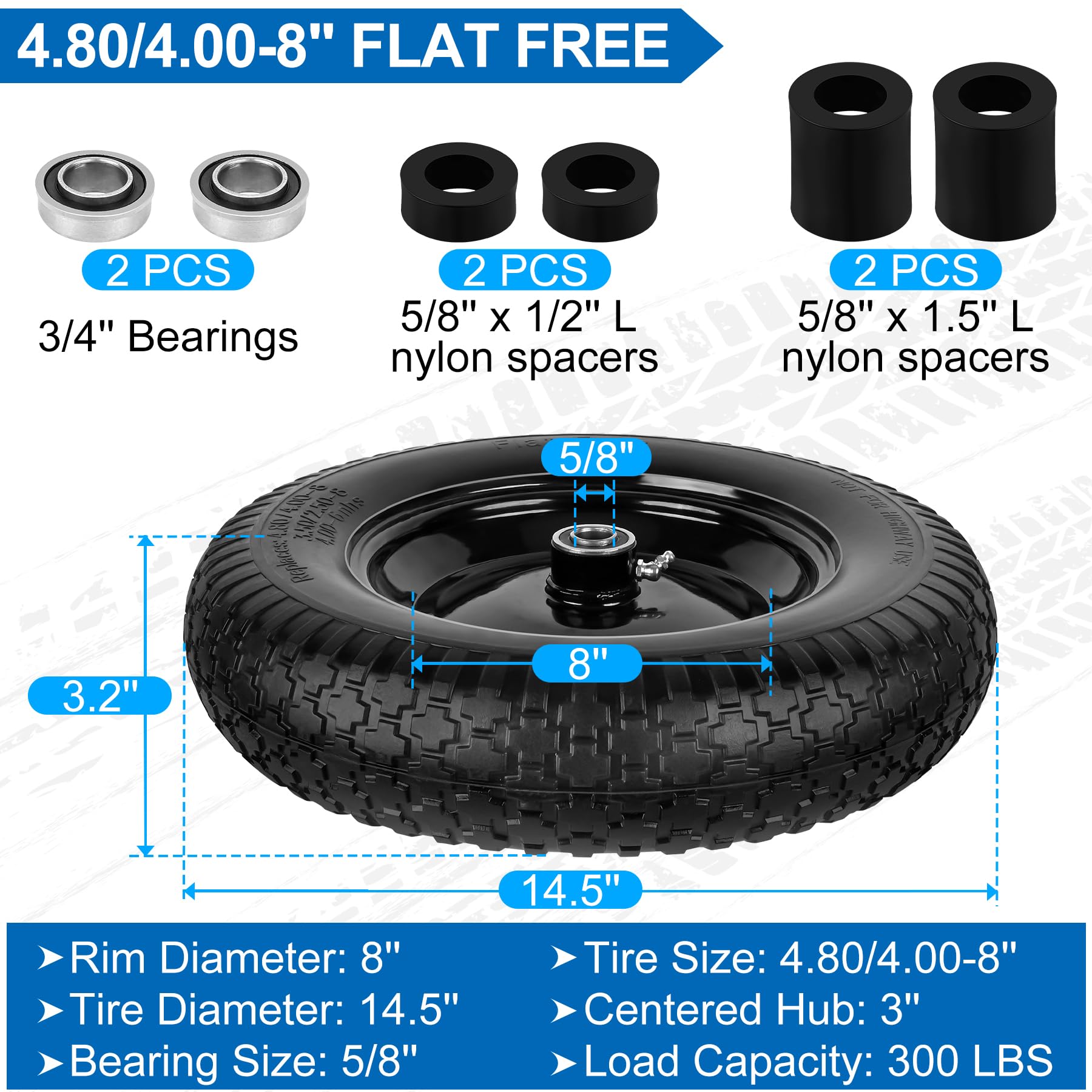 Phepetroll adapter kit included for hub length adjustment.