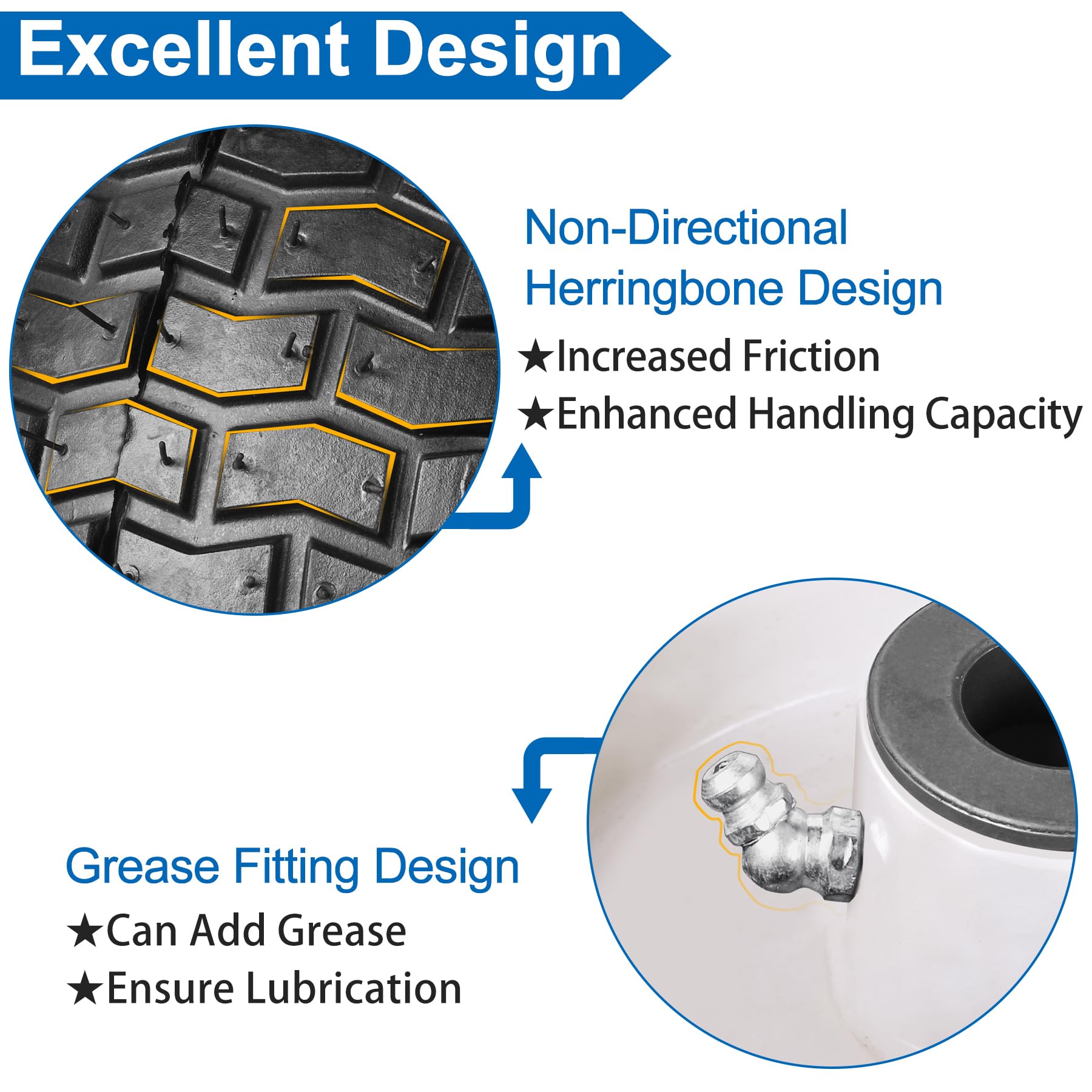 Phepetroll non-directional tread design reduces grass impact for quieter mowing