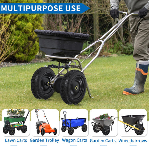 Phepetroll wheelbarrow in use on grass and dirt surfaces.