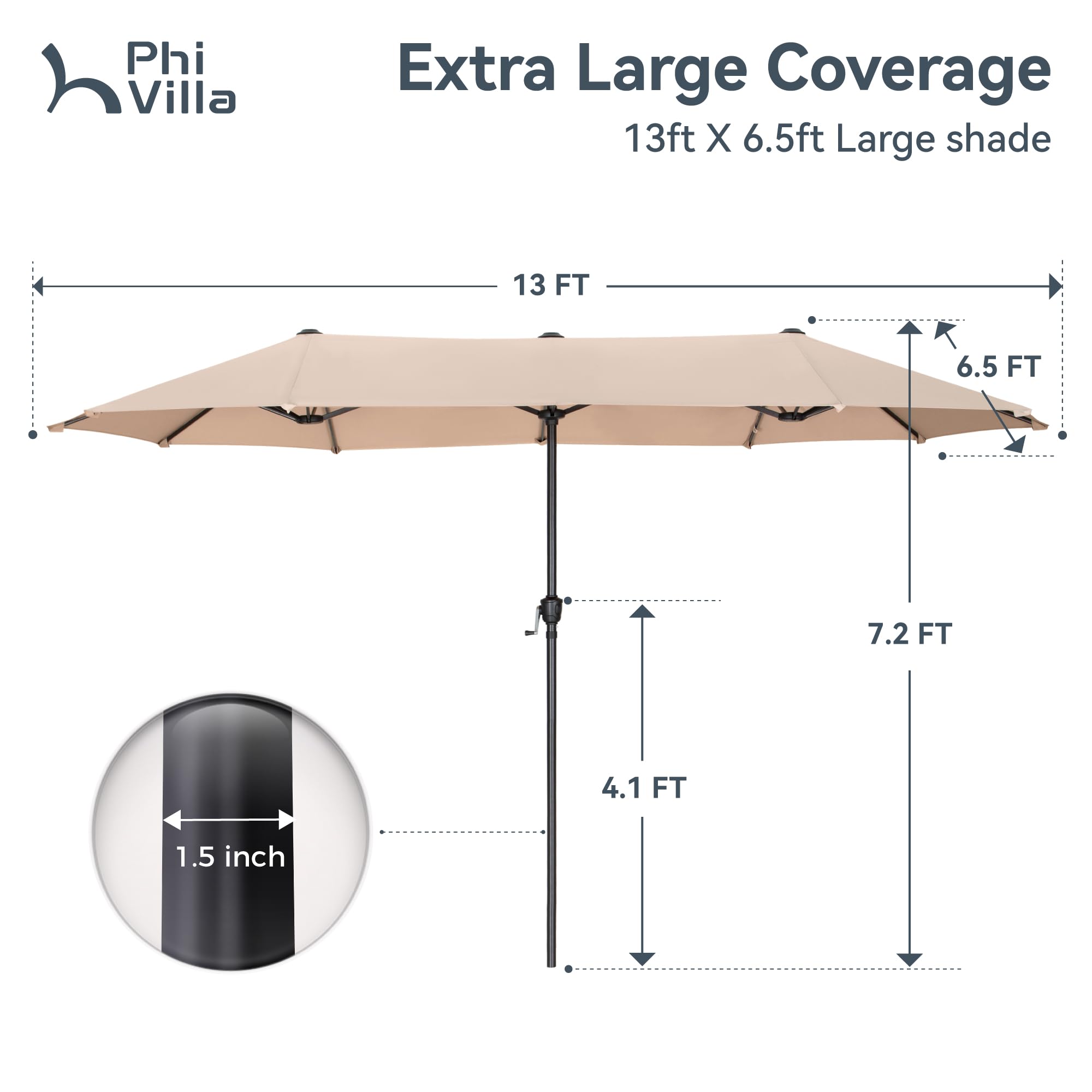 PHI VILLA 13ft wide coverage ideal for large tables and seating.