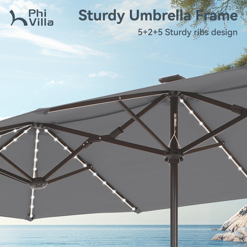 PHI VILLA 13ft umbrella 100% polyester canopy resists UV and weather.