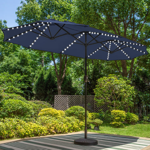 PHI VILLA 13ft patio umbrella navy-blue canopy provides broad shade for outdoor gatherings.