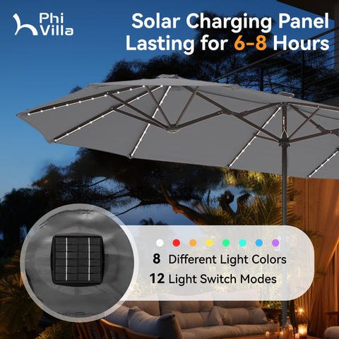 PHI VILLA 13ft umbrella rectangle canopy provides wide shade.