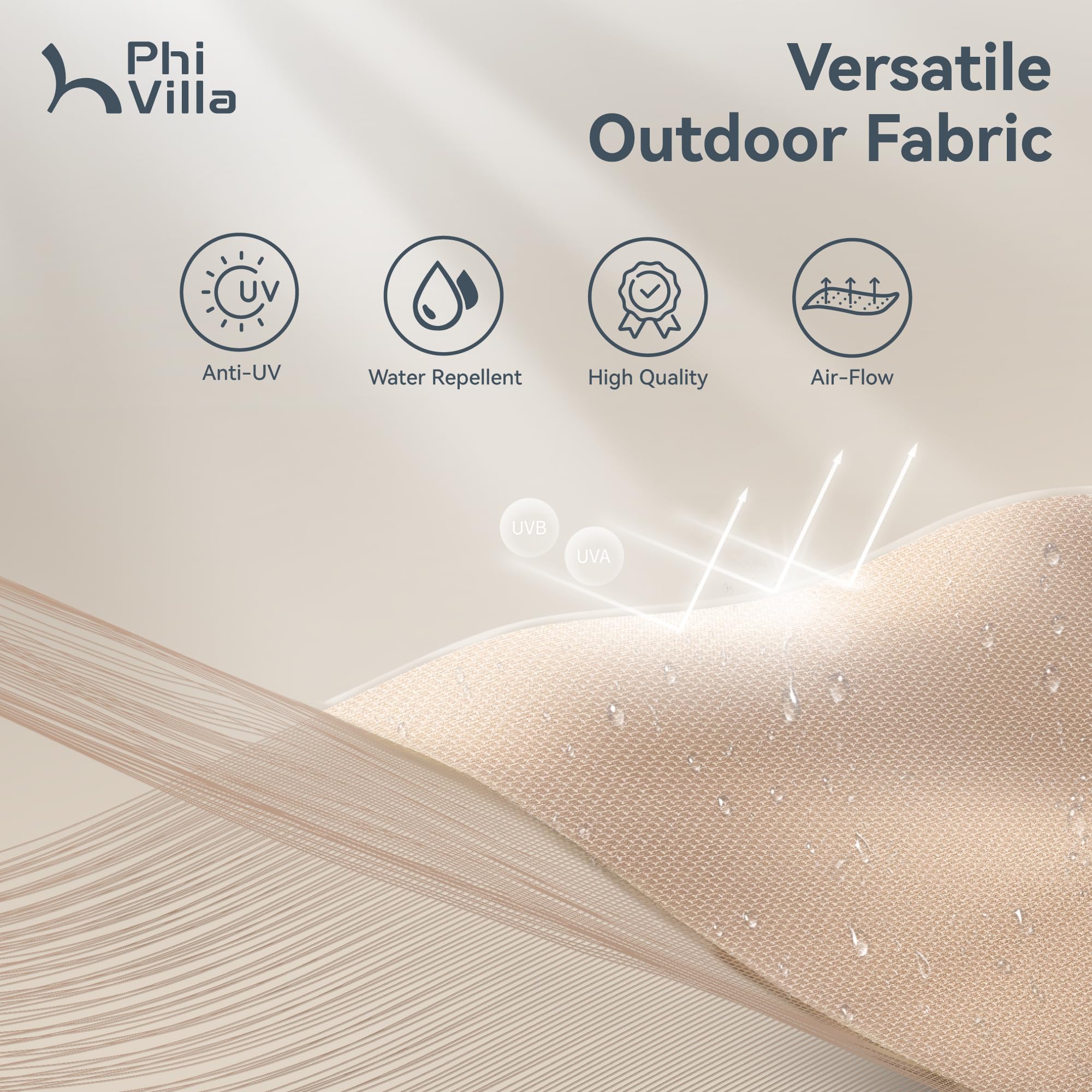 PHI VILLA 13ft fade-resistant polyester canopy stays vibrant outdoors.