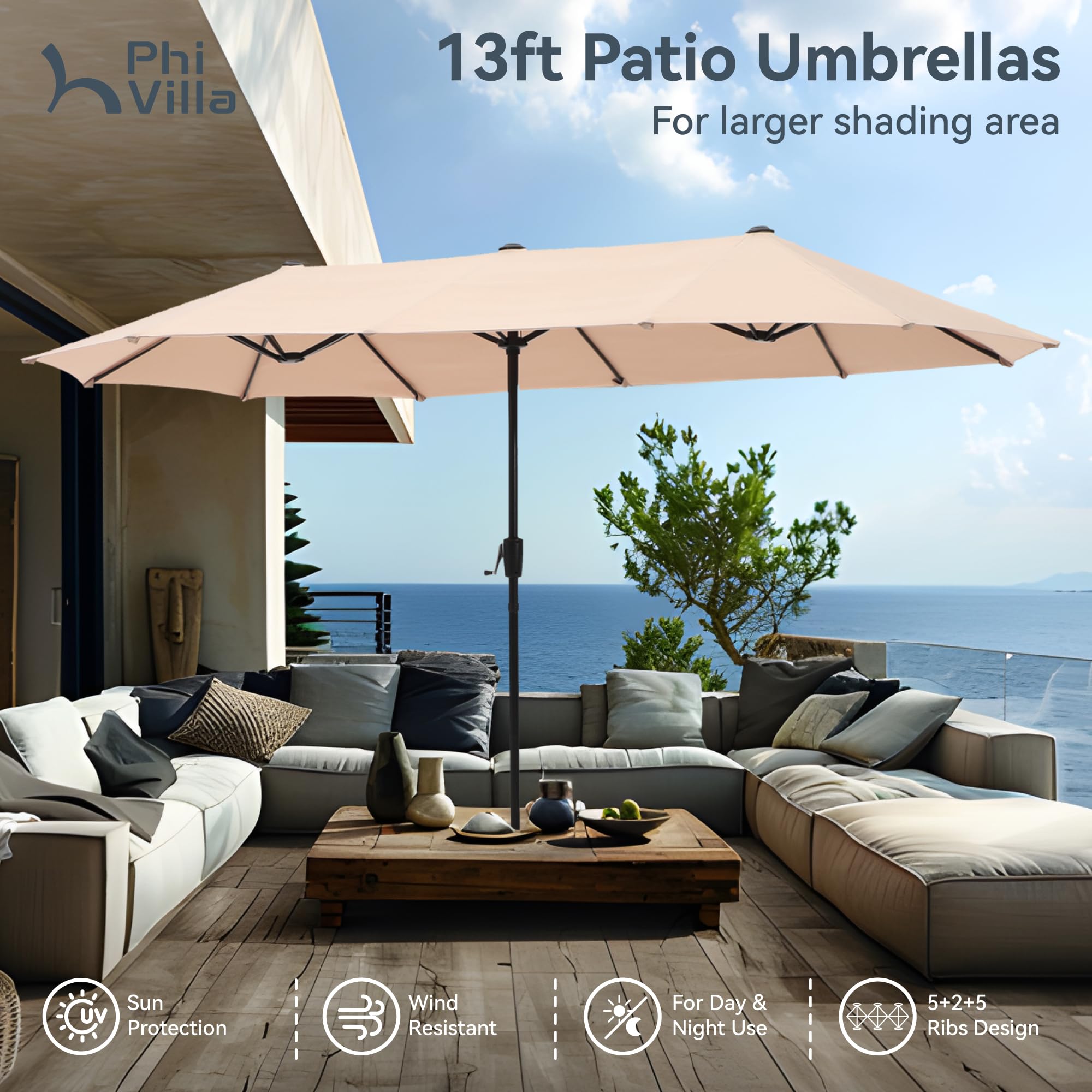 PHI VILLA 13ft rust-resistant pole ensures durable outdoor use.
