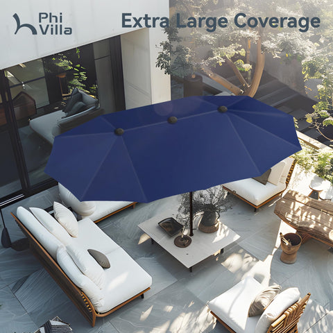 PHI VILLA crank operated umbrella for smooth opening in sun or wind.