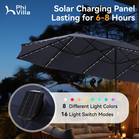 PHI VILLA LED color-changing lights along ribs create ambient evening illumination.