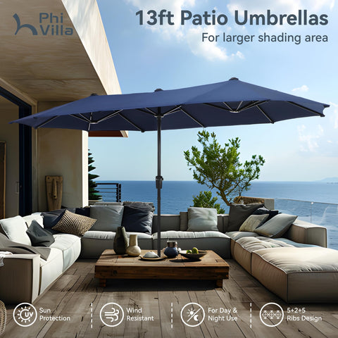 PHI VILLA navy blue canopy adds classic elegance and UV protection.