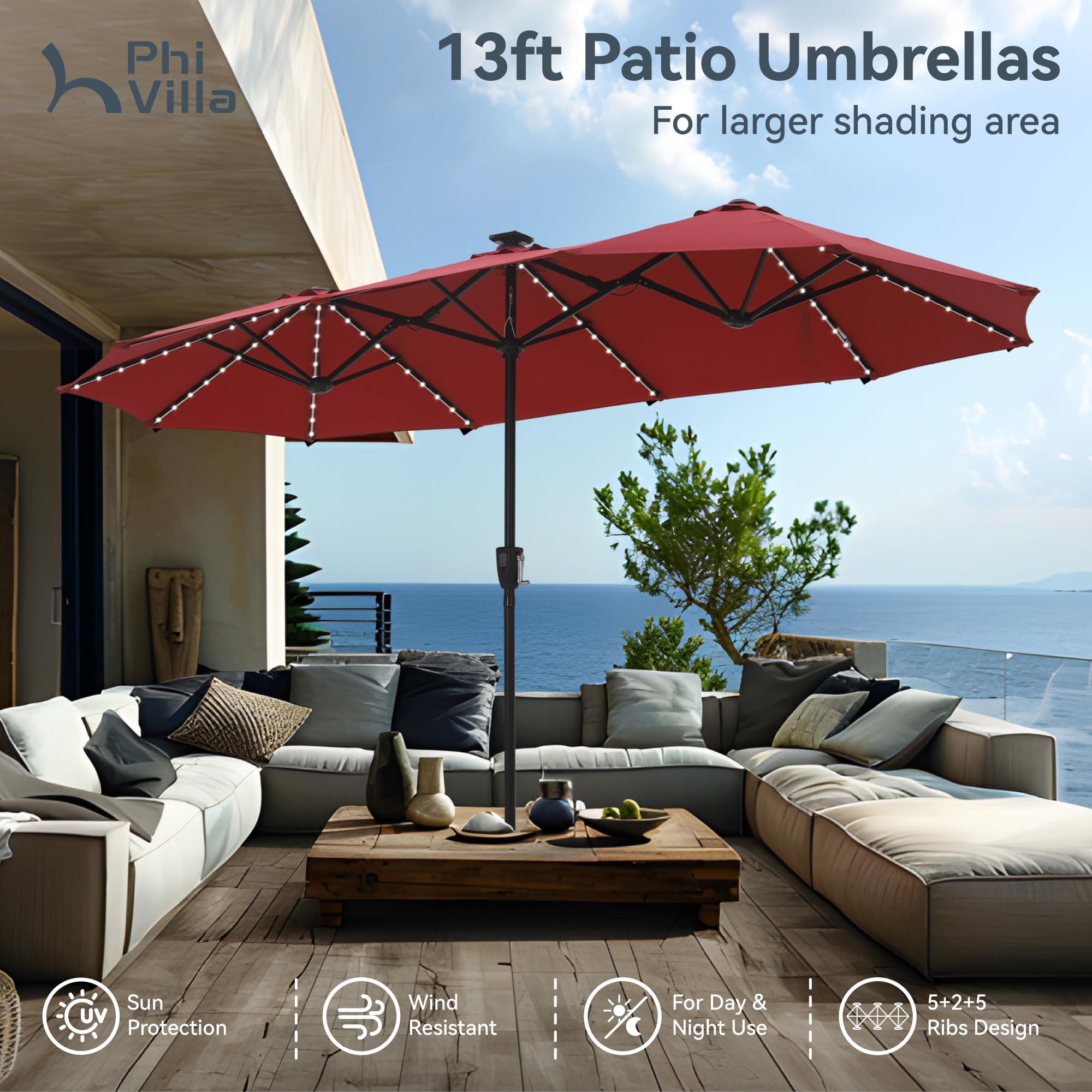 PHI VILLA 100% polyester canopy resists UV and cleans easily