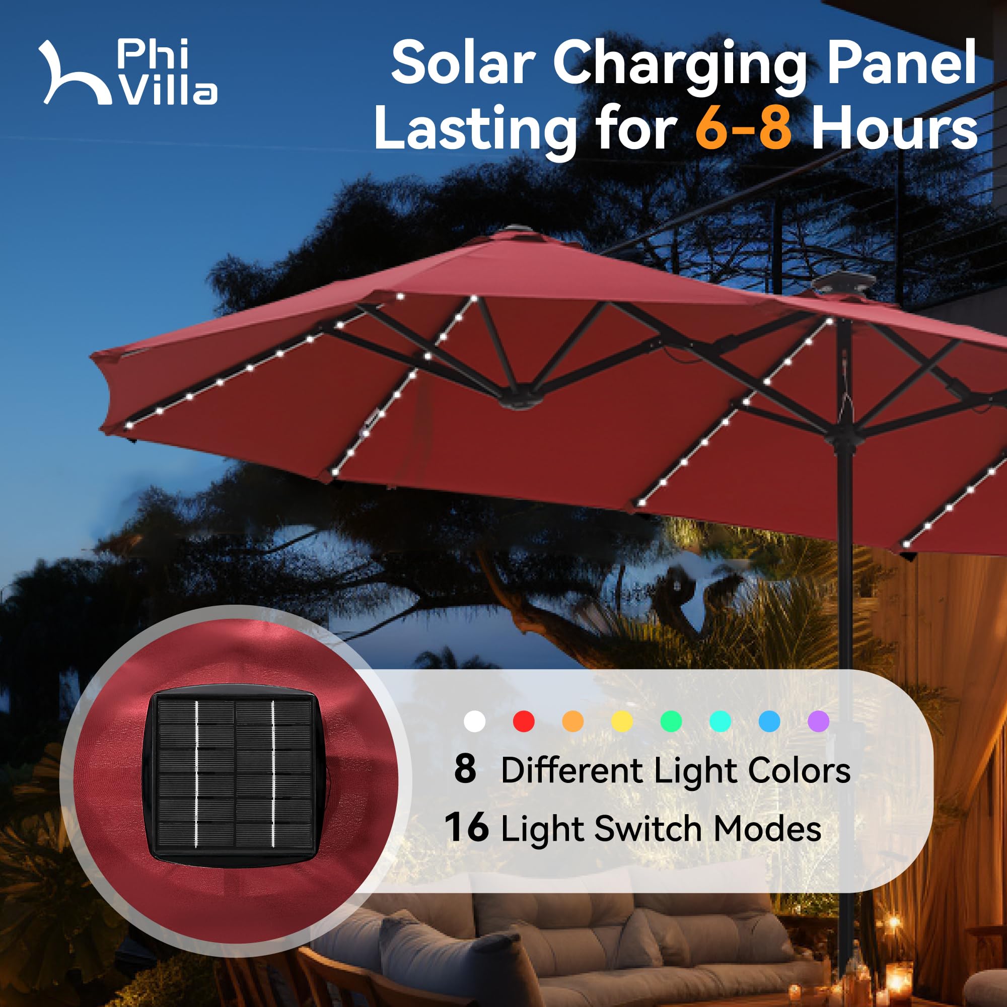 PHI VILLA triple-head canopy providing expansive shade for large patios