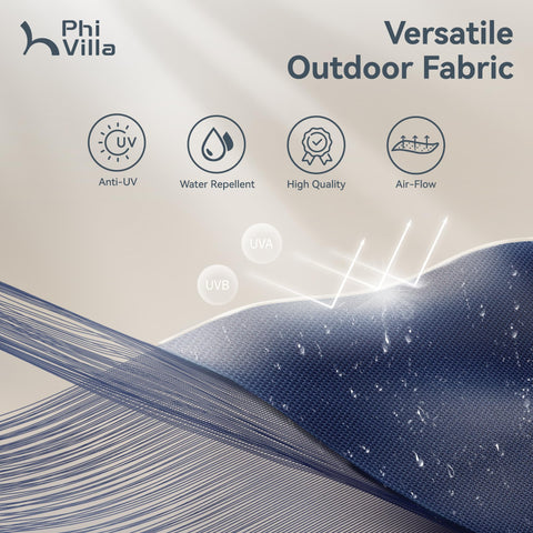 PHI VILLA twelve rib frame provides sturdy support in breezy conditions.