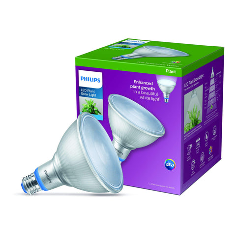 Philips LED PAR38 bulb in socket demonstrates easy replacement for seedlings and leafy greens