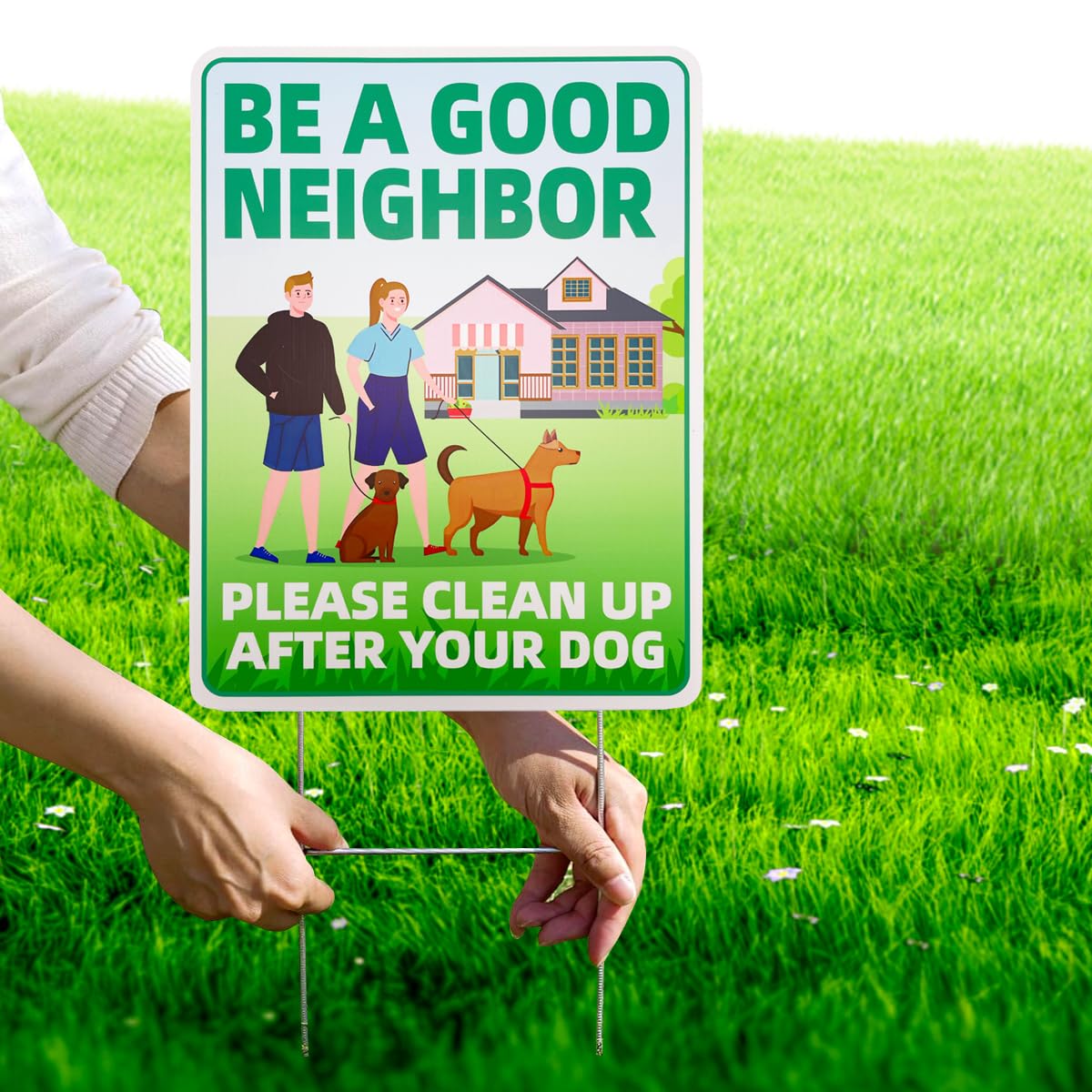 Philoch dog sign withstands weather and remains readable in yard conditions.