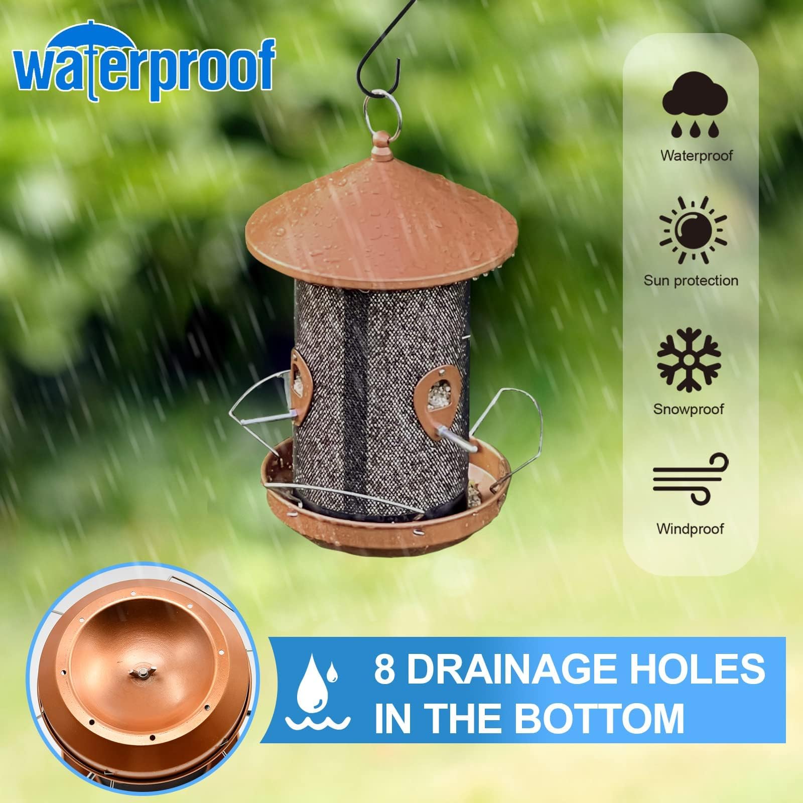 Philodwell bird feeder with leak proof roof and drainage holes
