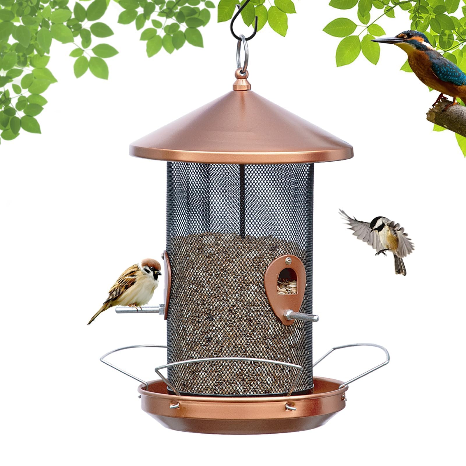 Philodwell large bird feeder with copper finish attracts cardinals and finches